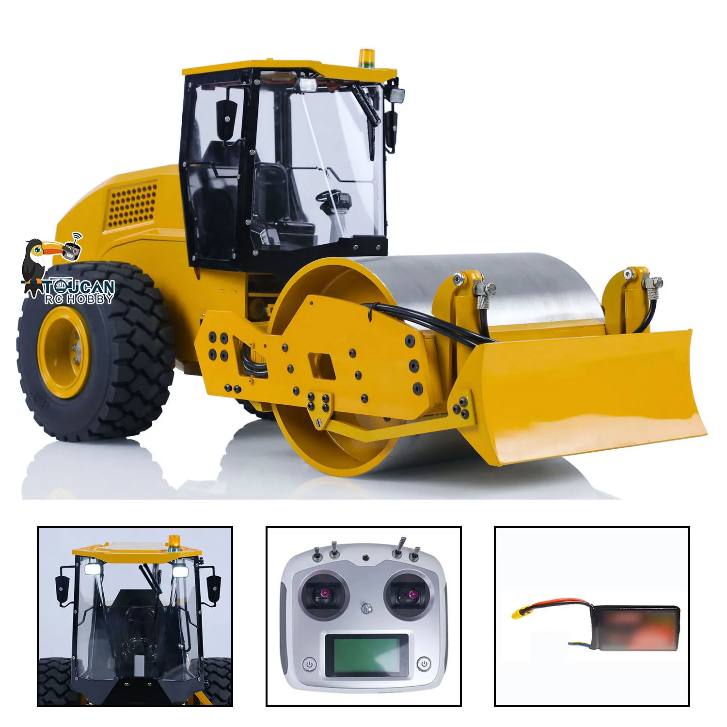 

CS11 RC Metal Hydraulic 1/12 Road Roller RTR Remote Control Car Truck Construction Model Ready to Run with Light Sound Set
