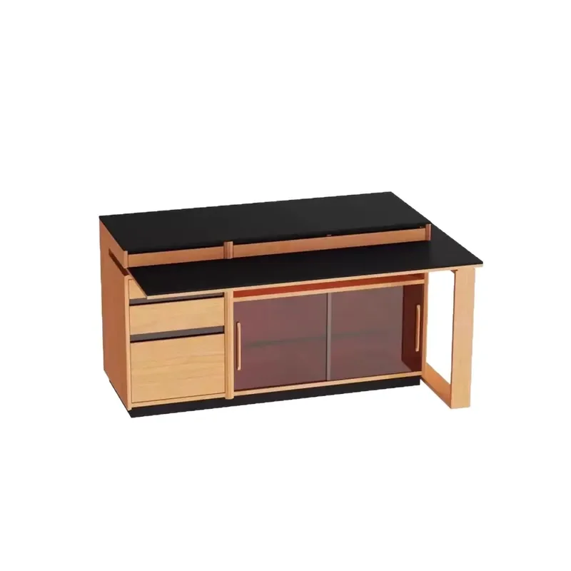 Rotating Cherry Wood Kitchen Island Dining Table with Storage Cabinet Compact Solid Wood Sideboard for Small Apartment