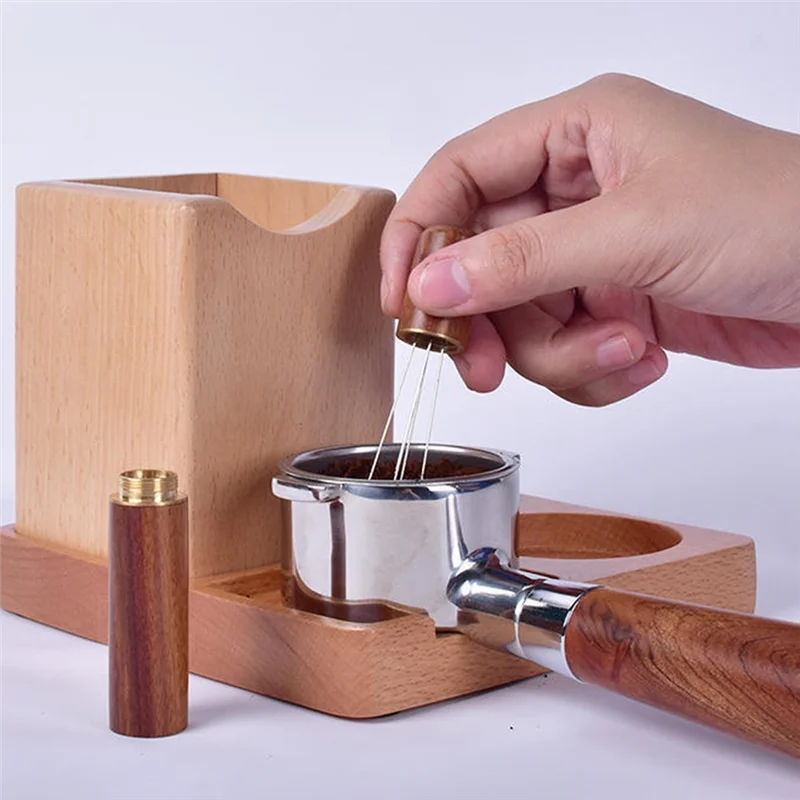 Coffee Tamper Stainless Steel Needles Wood Handle Espresso Powder Stirrer Distributor Leveler Tools Kitchen Accessories#ABGP