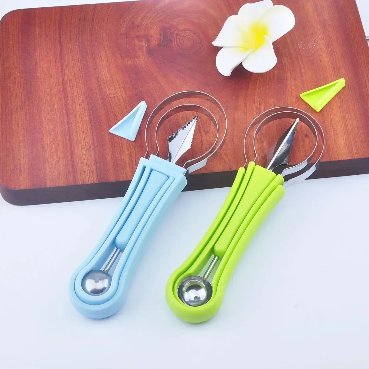 3 قطعة/المجموعة-مجموعة ماكينة قطع أطباق الفاكهة ثلاثة في واحد كرة البطيخ حفارة شكل نحت سكين قطع الفاكهة Nit #4