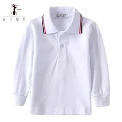 GFMY Children's Lapel Long Sleeved White Polo Shirt  Boys Girls Breathable  Cotton Popular Polo Shirt 3T-18T School Uniform TopS