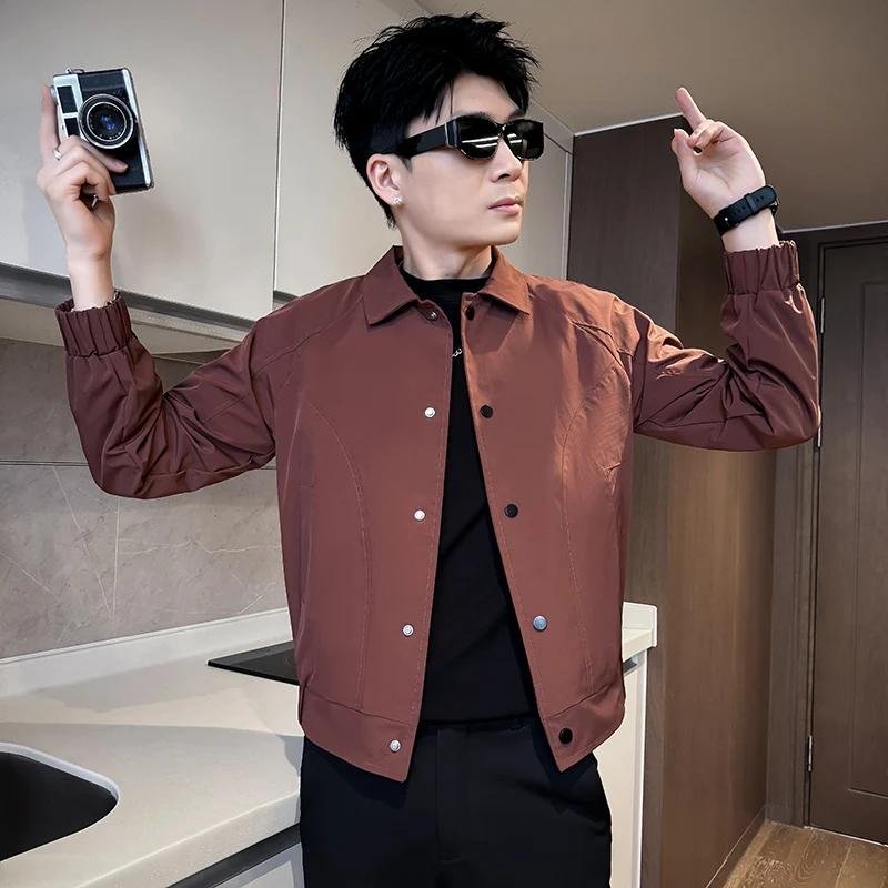 

Приталенная рабочая куртка для молодых мужчин, размеры XS-S, с воротником, осенняя новинка, в корейском стиле, из полиэфирного волокна