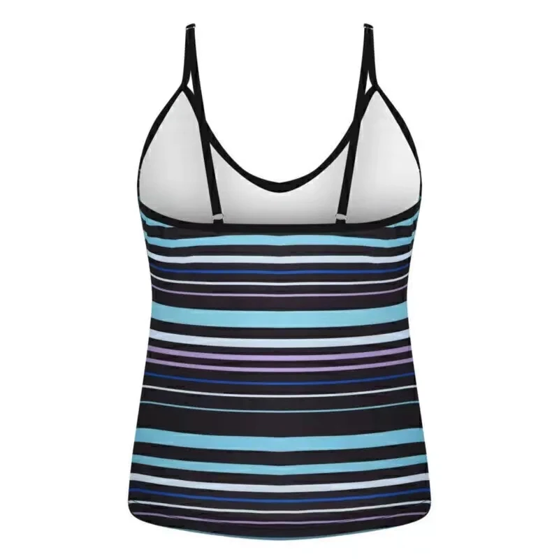 Stylish Two-Piece Swimwear For Women Striped Swimsuit Tankini Top With Flat Shorts Summer Swimsuit