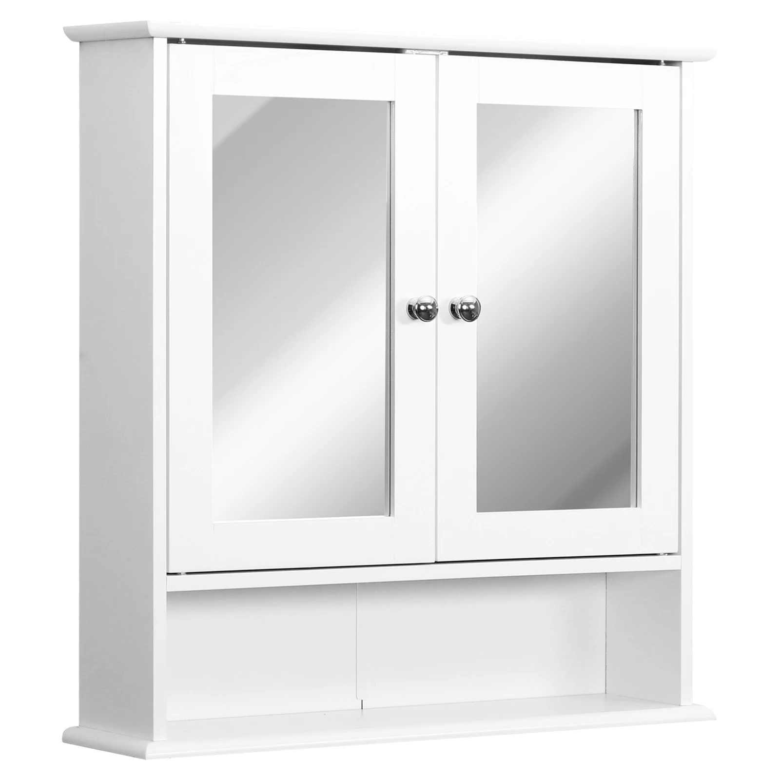 Mensola da parete Kleankin per bagno 56L x 13L x 58H cm, con doppia anta a specchio, regolabile, in MDF bianco