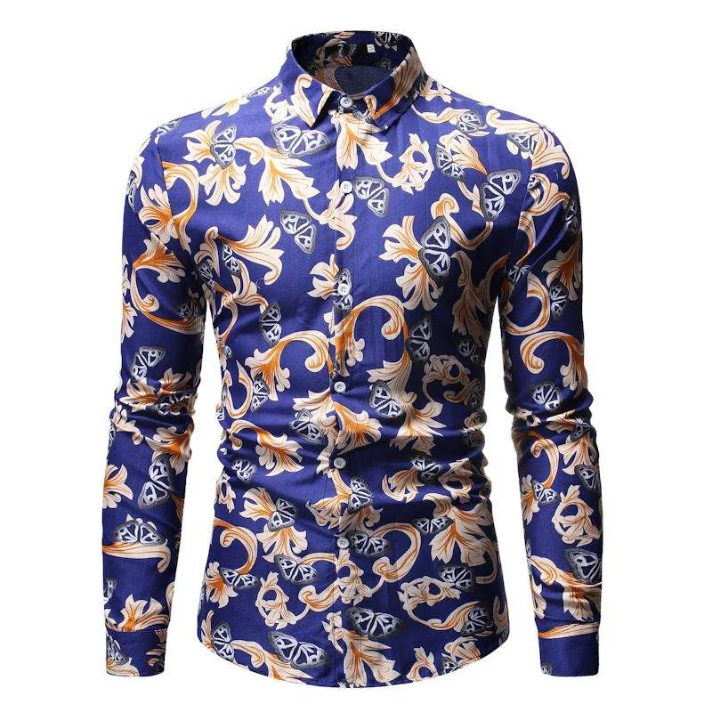 New Fashion 3D Flower Printed Shirt Men's Loose Lapel Button Shirt Men's Simple Formal Long Sleeve Xmas Christmas Shirt Top