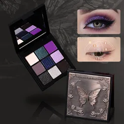 9 Colors Butterfly Eyeshadow Palette Punk Smoky Black Purple Glitter Matte Shiny Eye Makeup Pressed Powder Cosmetics