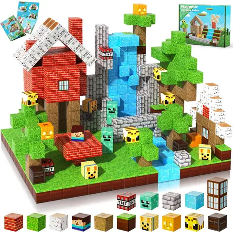 Magnetic Building Blocks Mine World Magnetic Forest House Brick Cube Toys Set STEM Sensory 2025 Best Gift for 3+ Boy Girl Kid