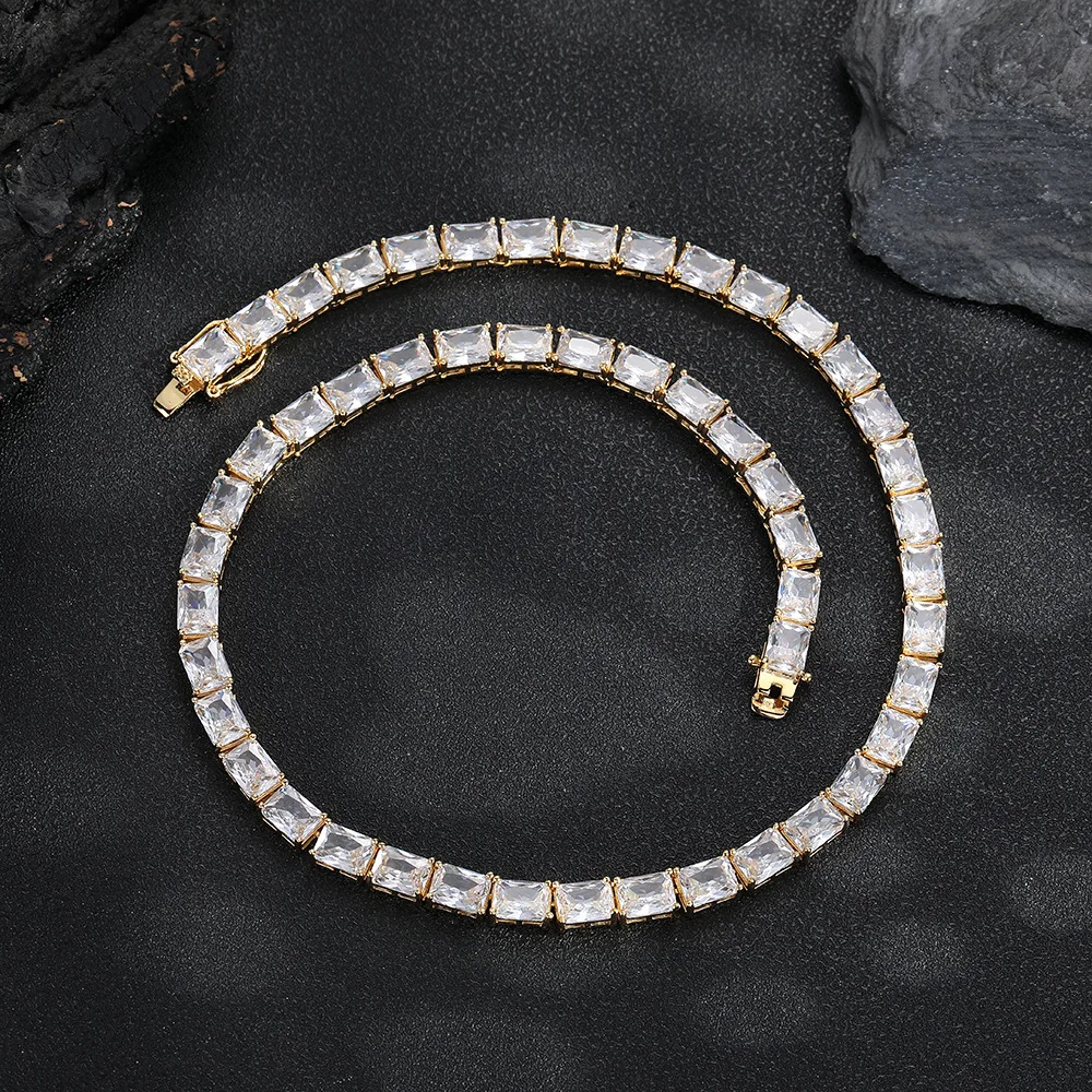 

Прямоугольное теннисное ожерелье с цирконом, однорядная цепочка в стиле хип-хоп, минималистичные модные украшения