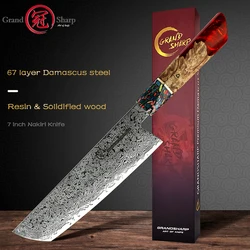 Grandsharp 8 Inch 67 Layers Damascus Kitchen Chef Knife Japanese Nakiri Knife Meat Slicing Fish Vegetables Chopping Tools