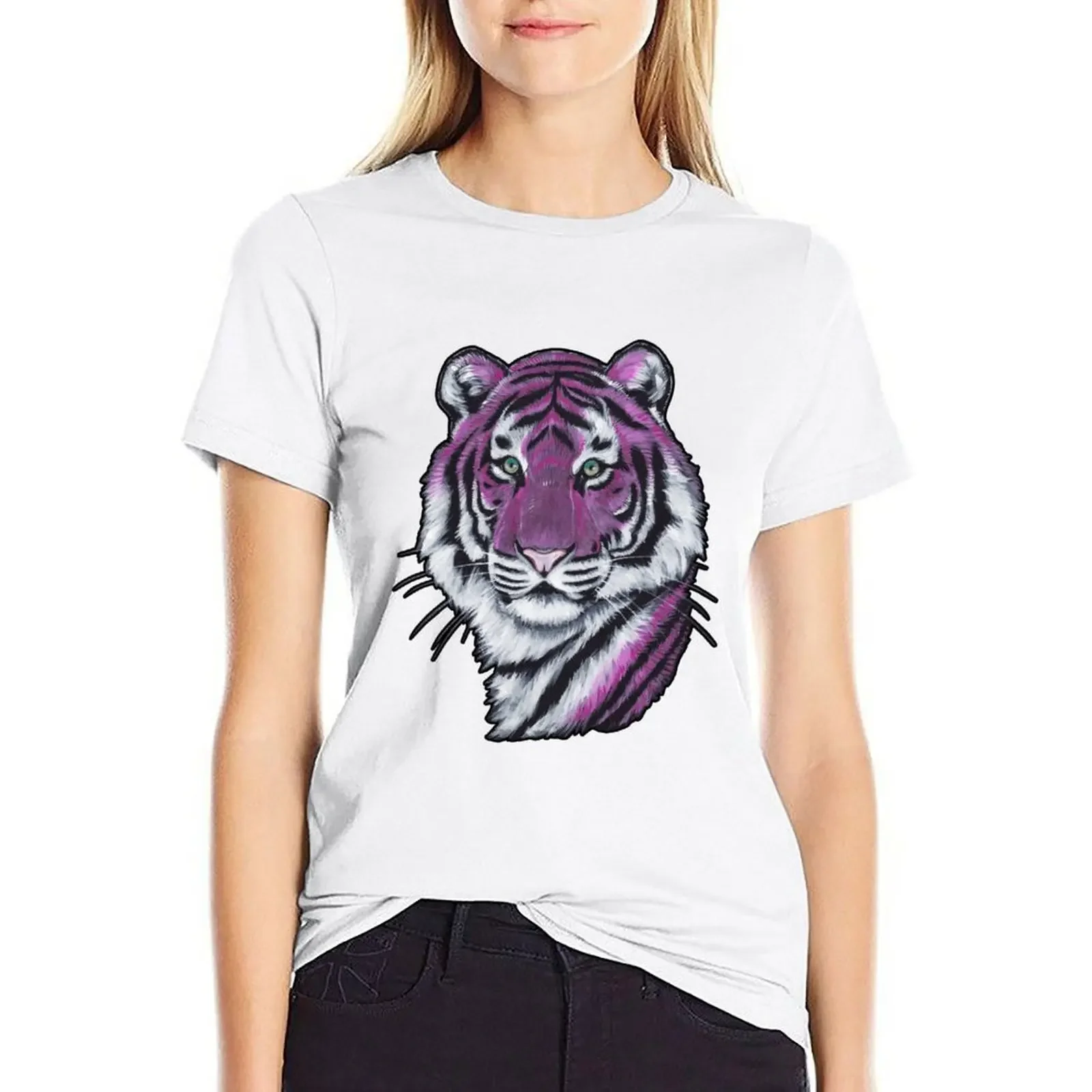 Paarse Tijger T-Shirt Kawaii Kleding Grappige Zwarte T-Shirts Voor Vrouwen