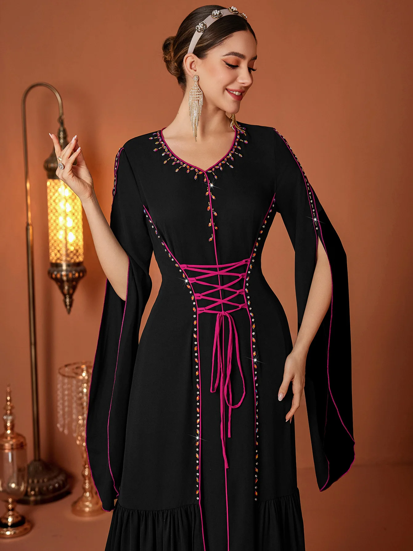 Eid Abito musulmano donna Abaya fasciatura di diamanti Abiti lunghi Abiti Largos Party caftano Jalabiya Ramadan dubai Arabo Robe 2025