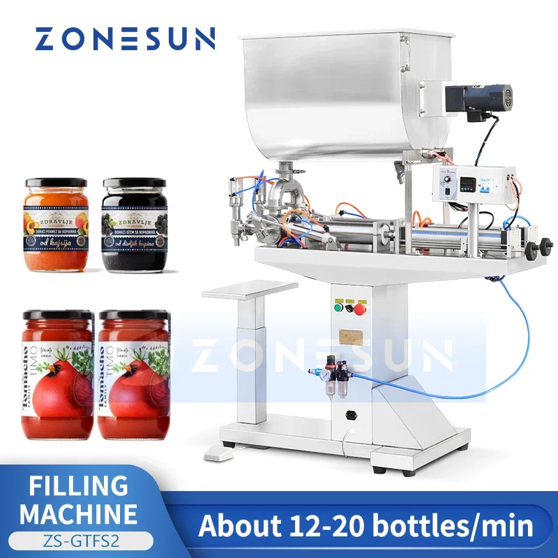 

Zonesun ZS-GTFS2 Поршневая машина для наполнения лосьона Полуавтоматическое оборудование для наполнения шампунем с двумя головками