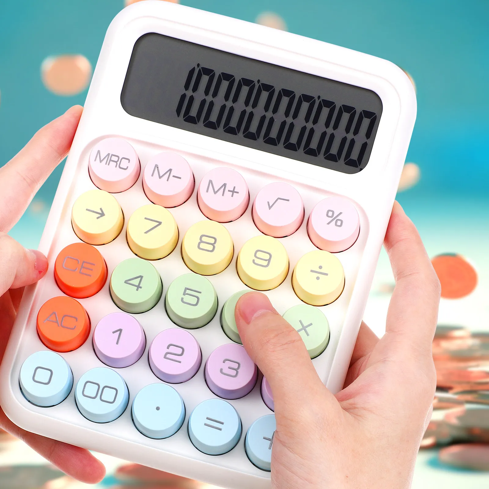 

2Pcs Colorful Mechanical Keyboard Calculator with Large LCD Display Round Responsive Keys Desktop Portable Aesthetic Office