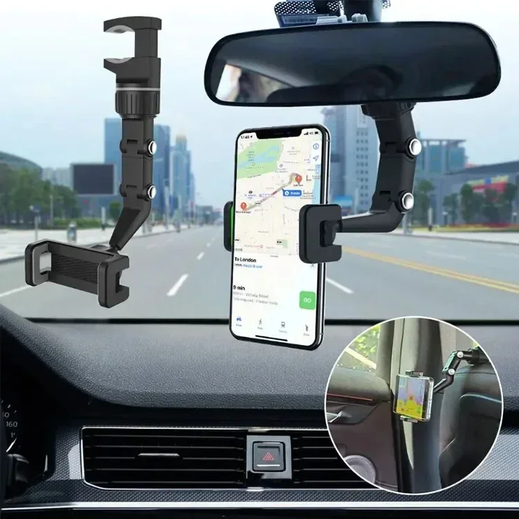 

360 Degree Rotatable Universal Car Phone Holder Multifunctional Auto Rearview Mirror Seat Hanging Clip Bracket Cell Phone Holder