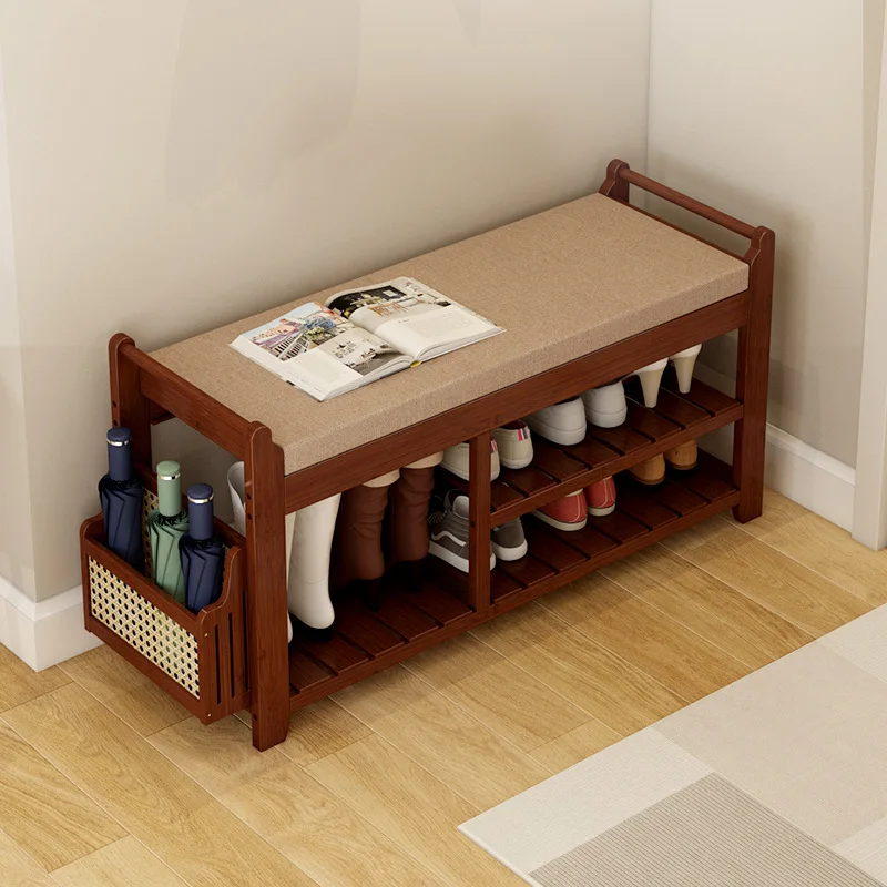 

Luxury Entryway Storage Bench Large Capacity Upholstered Shoes Stool Bamboo Shoe Changing Stool with Storage Box Ottomans