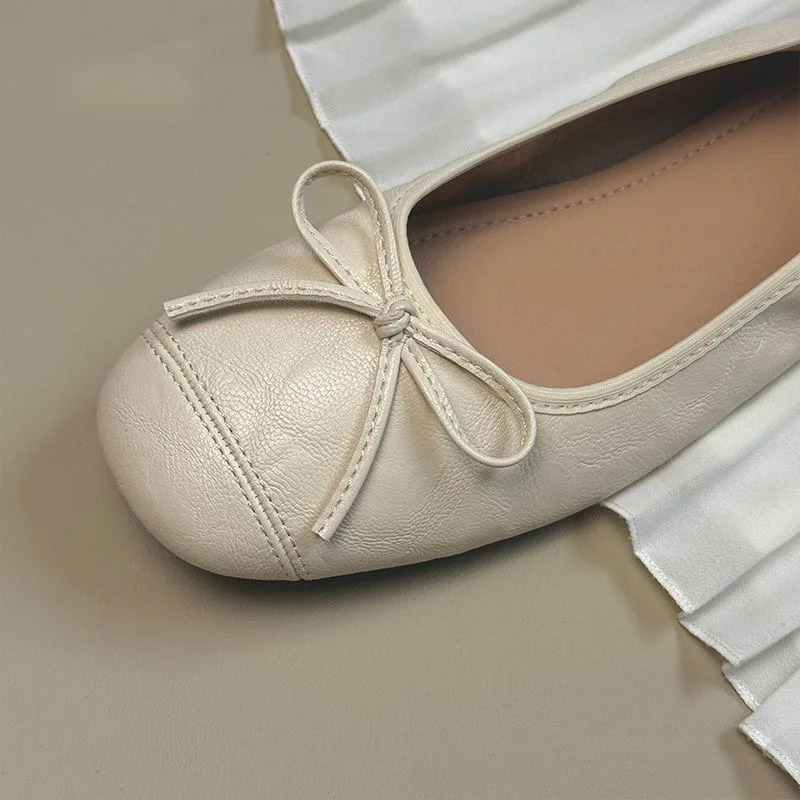 Damen Ballerinas Flache Schuhe Weiches PU Schleife Slip On Eckige Zehe Bequeme Halbschuhe Leicht Atmungsaktiv Freizeitschuhe Elegante Schuhe Buro Alltag Slipper Loafer – Detail 7