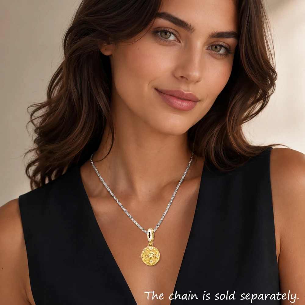 Golden Lucky Coin Charm For Women 925 Sterling Silver Vintage Pendant Pure Happiness Gift