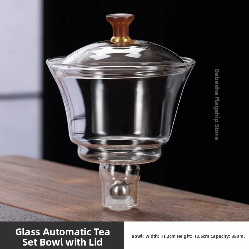 

Automatic Glass Tea Set Three-Piece Set Home Office Use Complete Kung Fu Tea Brewing Pot Tea Tray Stainless Steel Material