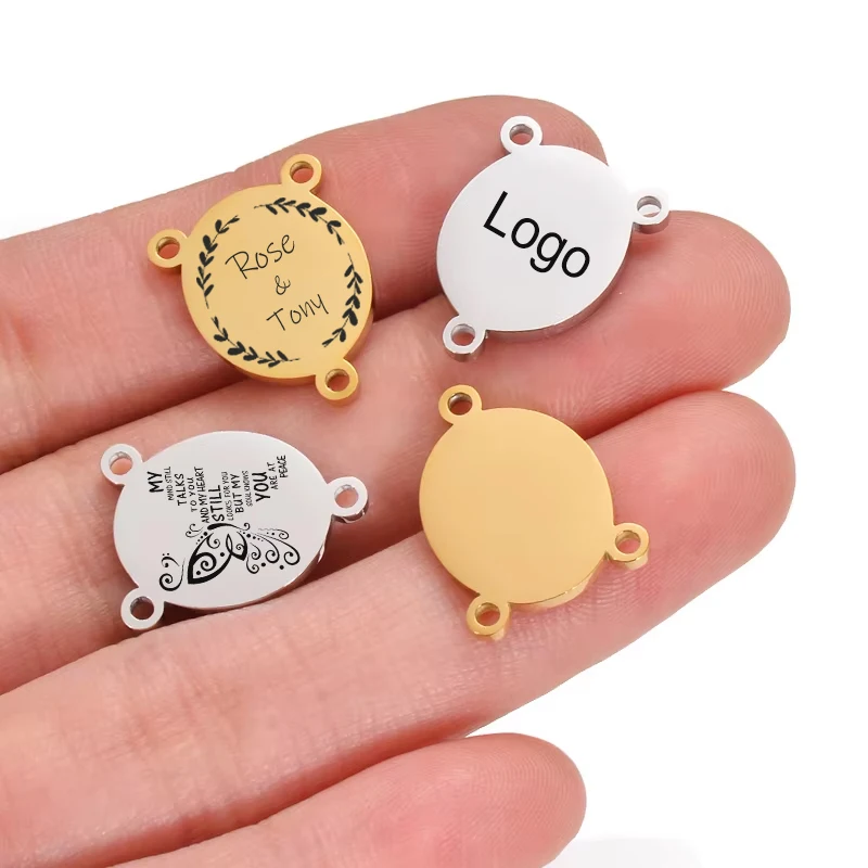 5Pcs Stainless Steel Mirror Polishing 3 Holes Oval Connector for DIY Necklace Bracelet Jewelry Engraved Logo Custom Accessories
