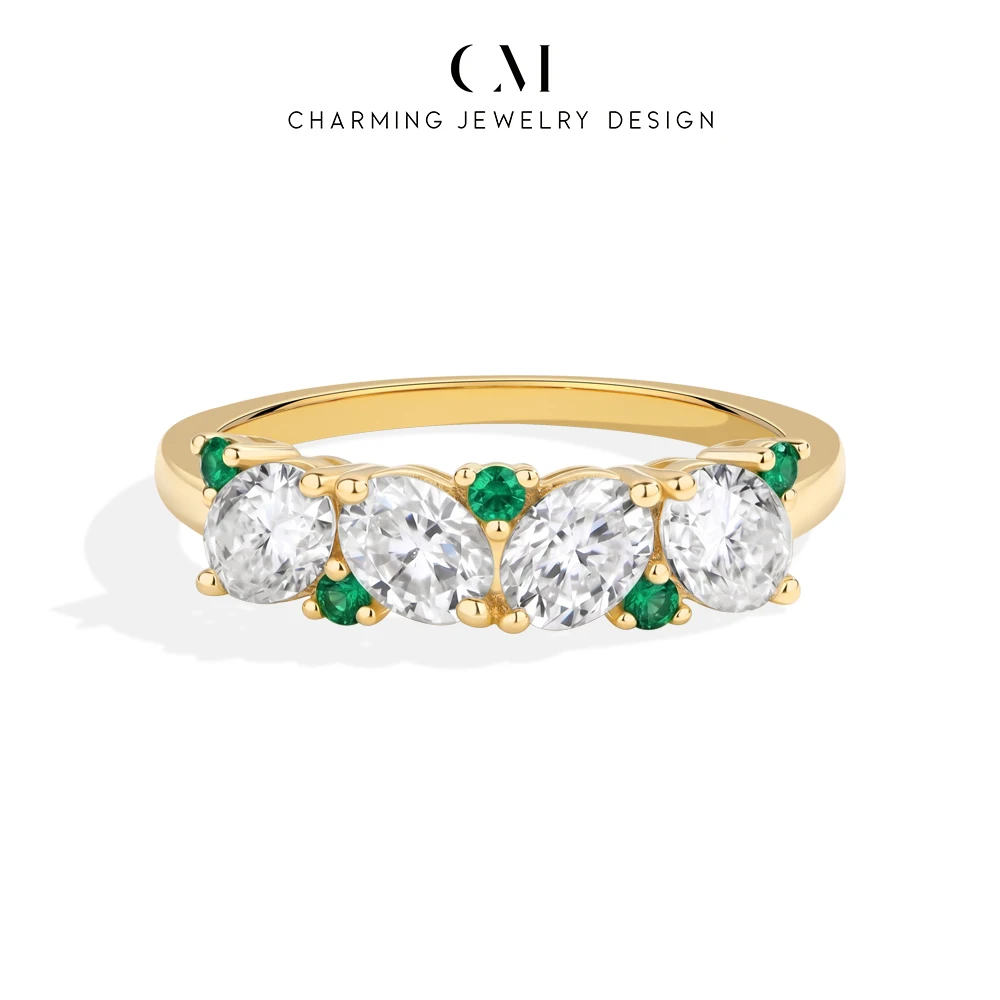 CHARMING Oval Cut Moissanite Lab Emerald Cocktail Ring S925 Silver for Women Daily Jewelry Birthday Gifts Anniversary Engagement