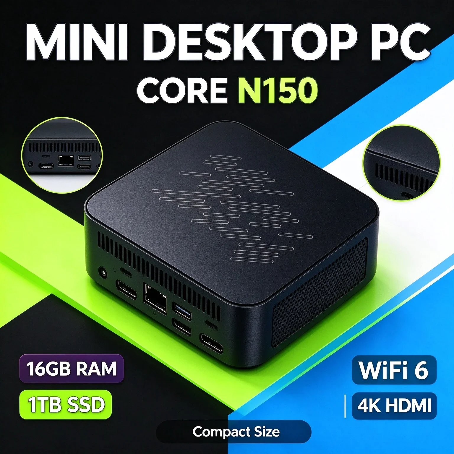 Mini PC Intel Core N150 Slim 2026, 16GB RAM, SSD NVMe de 2TB, Triplo 4K, WiFi6, Refrigeração Eficiente, Multitarefa para Casa e Escritório, Desktop Pro