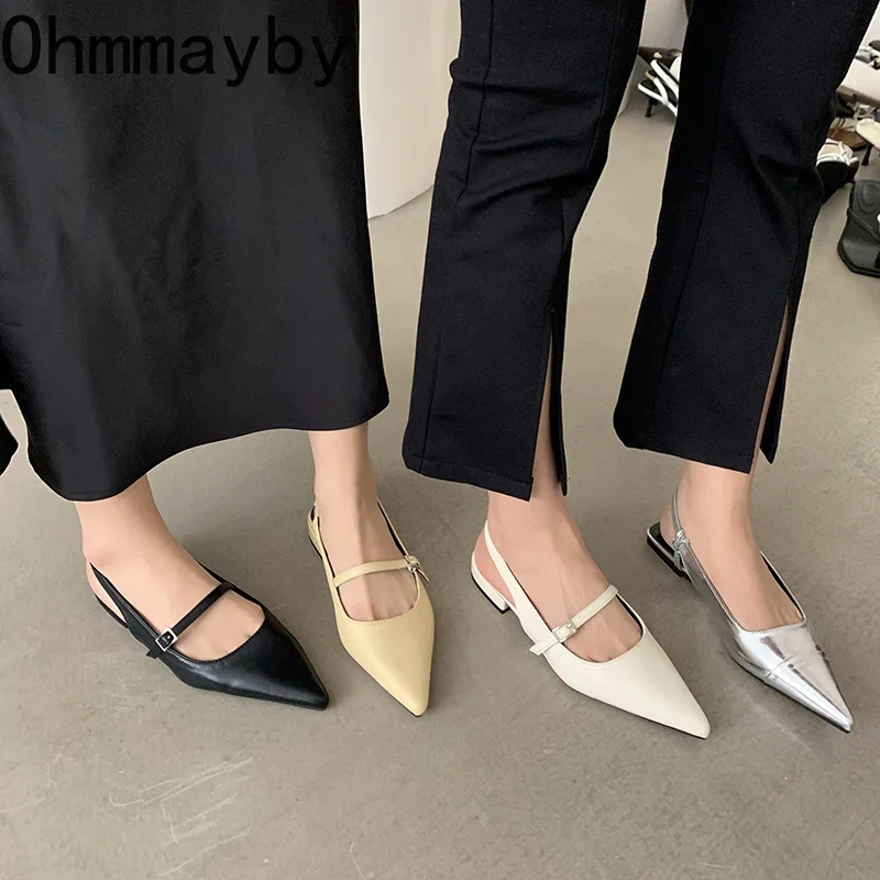 2024 Summer Women Sandals Fashion Pointed Toe Singbacks Mules Shoes Ladies Casaul Street Style Beach Flats Sandalias