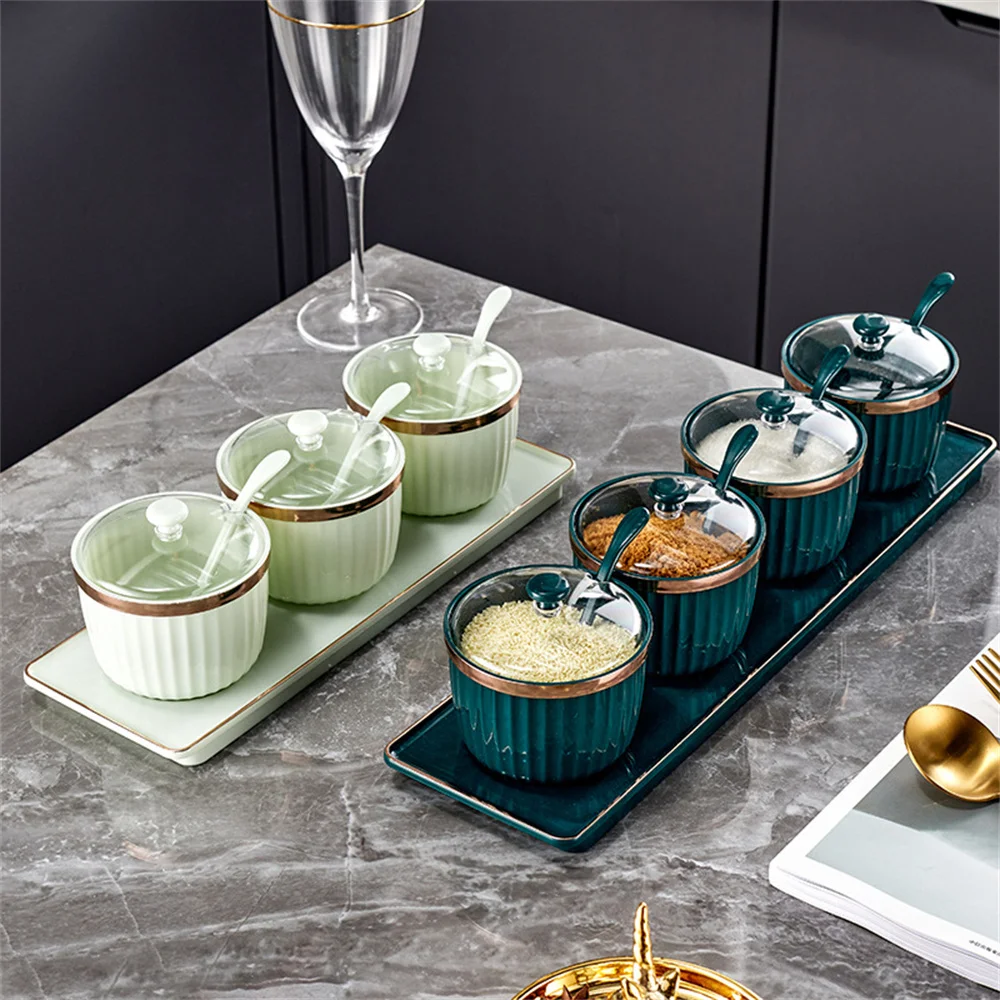 Household Seasoning Box With Dustproof Cover Large Capacity Solid Kitchen Gadgets Seasoning Pot Set Stable And Not Shaking