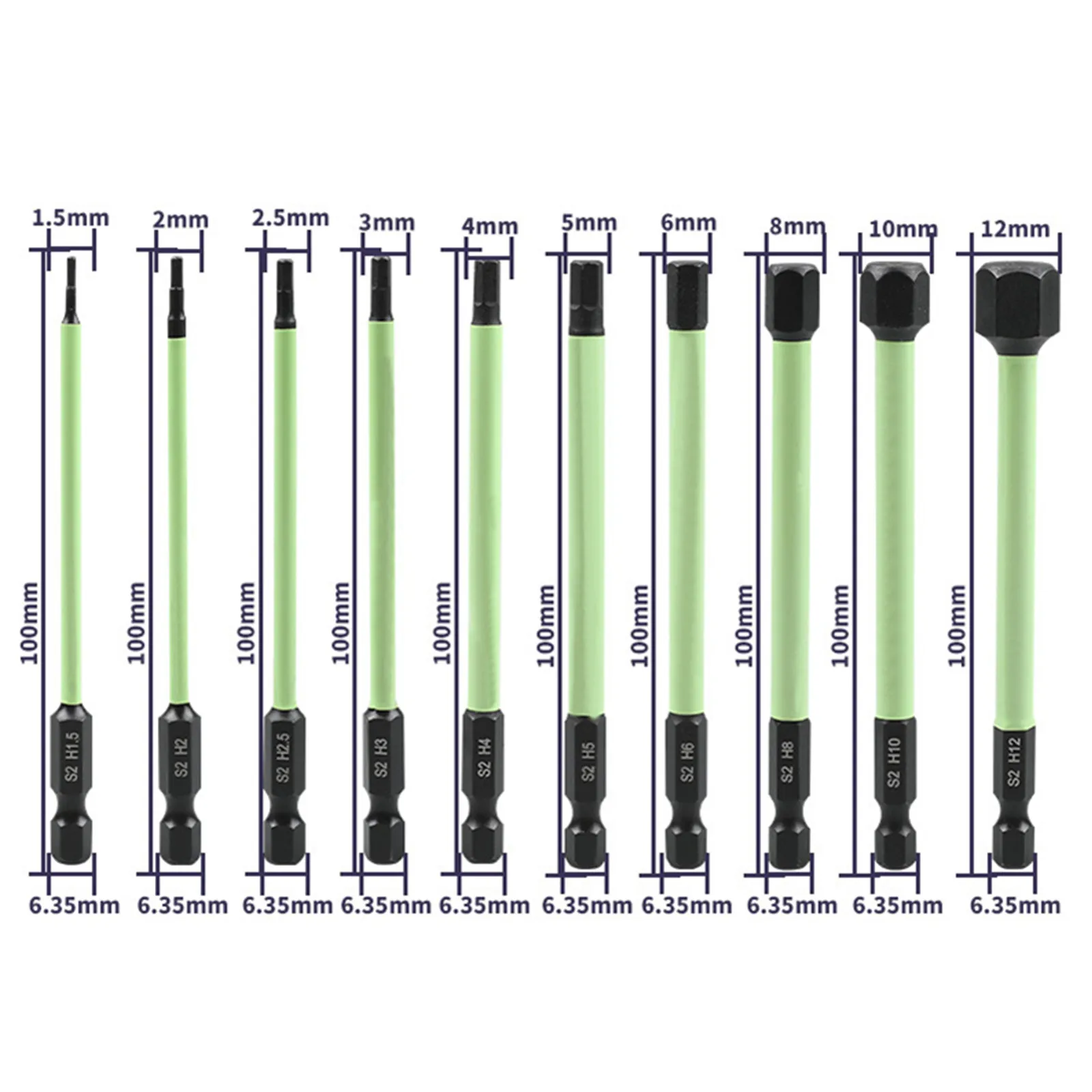 Imagem -02 - Metric Allen Chave de Fenda Bits Grupo Cabeça Hex Chave Allen Broca Grupo s2 Liga de Aço Ponta Magnética 100 mm 10 Pcs