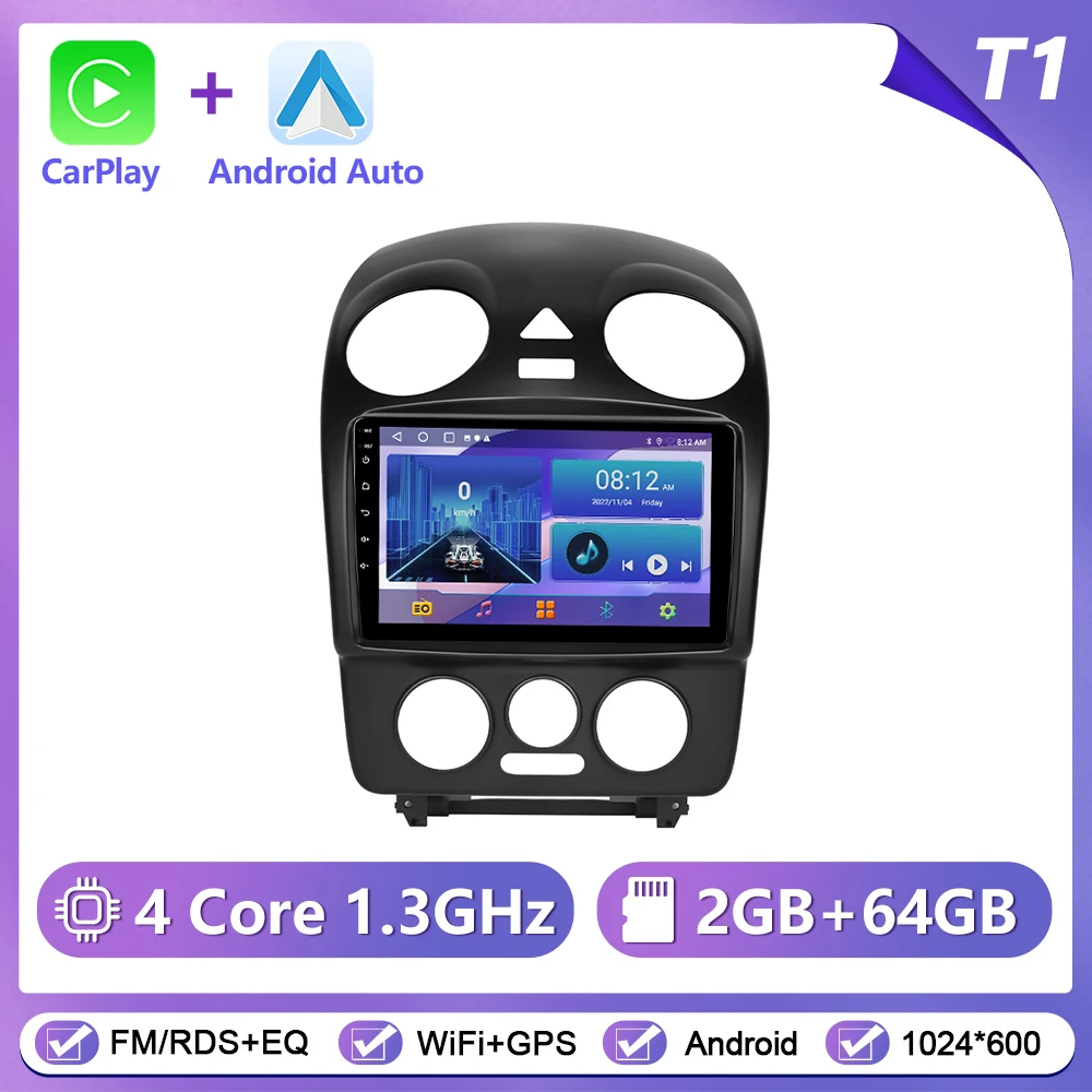 Podofo draadloze CarPlay Android Auto autoradio voor Volkswagen Bora 2004-2010 GPS navigatie 2Din multimediasysteem autoradio stereo