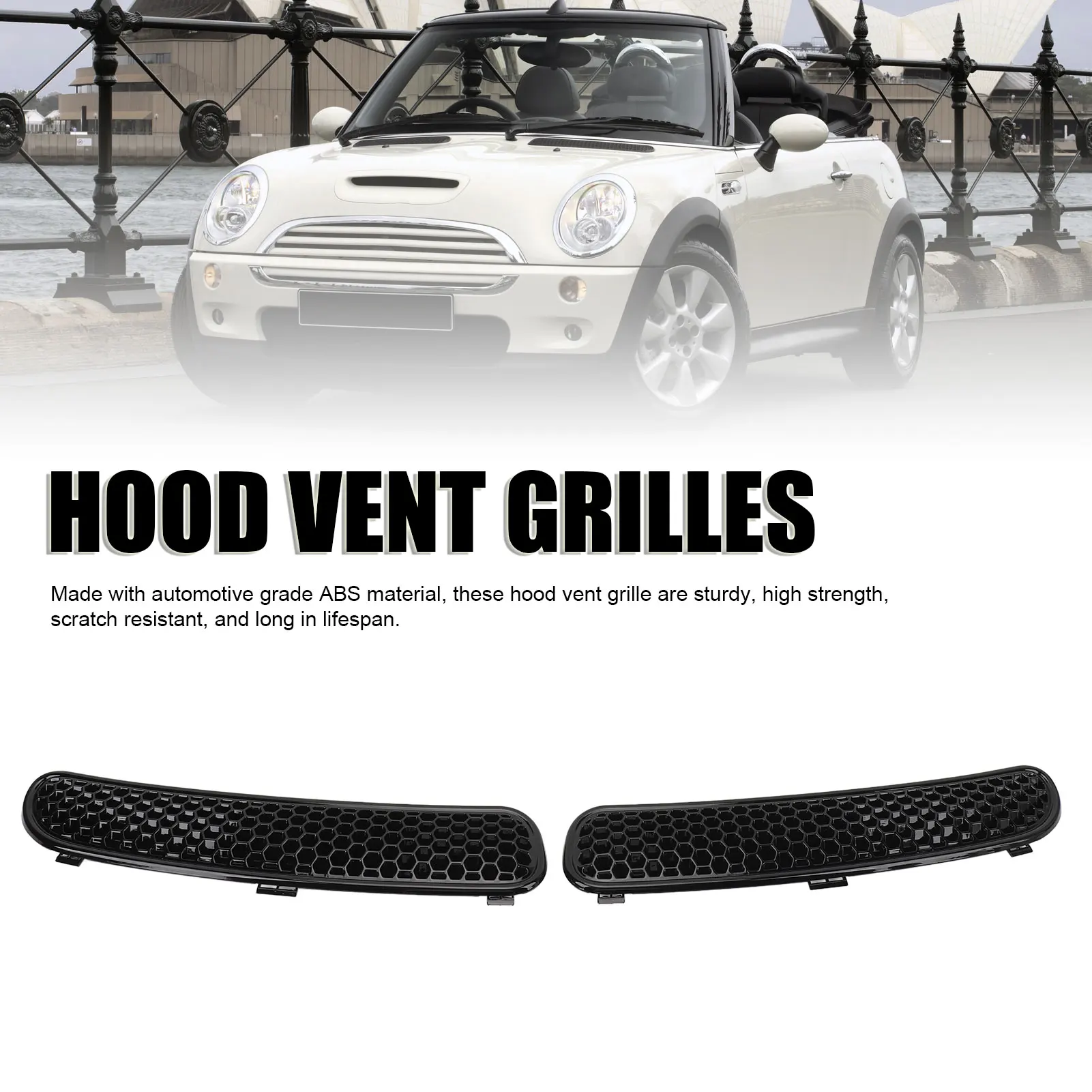 Glossy Black Car Hood Vent Grille Cover, 51137122506 51137122505, Front Hood Vent Air Grille Trim For Mini R50 R53 Cabrio R52