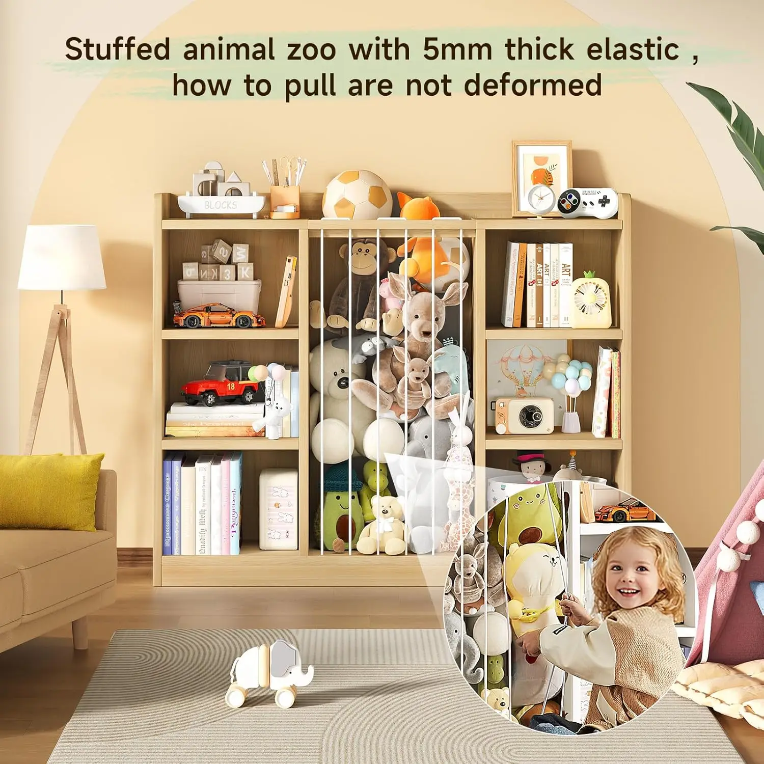 6-Cube Kids Toy Organizer 2-in-1, Stuffed Animal Storage Shelf with Rounded Corners & Anti-Tip, Playroom Bedroom Shelf Unit, Stackable Nursery Storage image 2