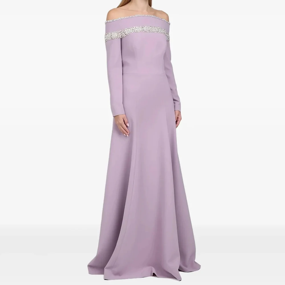 Vestidos de Noche de sirena para mujer, vestido de fiesta de manga larga hasta el suelo con hombros descubiertos, vestido personalizado drapeado con cristales a la moda