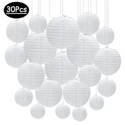 30pcs/lot 4''-12'' White Chinese Paper Lanterns Ball Hanging Round Lantern Chinese Paper Ball Lampion For Party Holiday Decor