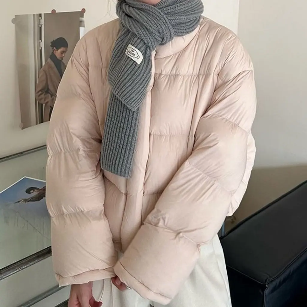 Yellow Cotton Outwear Korean Style Stand Collar Drawstring Loose Short Bread Style Warm Fashionable Winter Women's Top