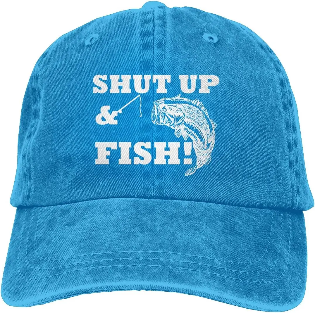 Engraçado Shut Up Fish Boné de beisebol unissex adulto masculino chapéus jeans para mulheres homens ajustável leve chapéu de caminhoneiro tamanho único