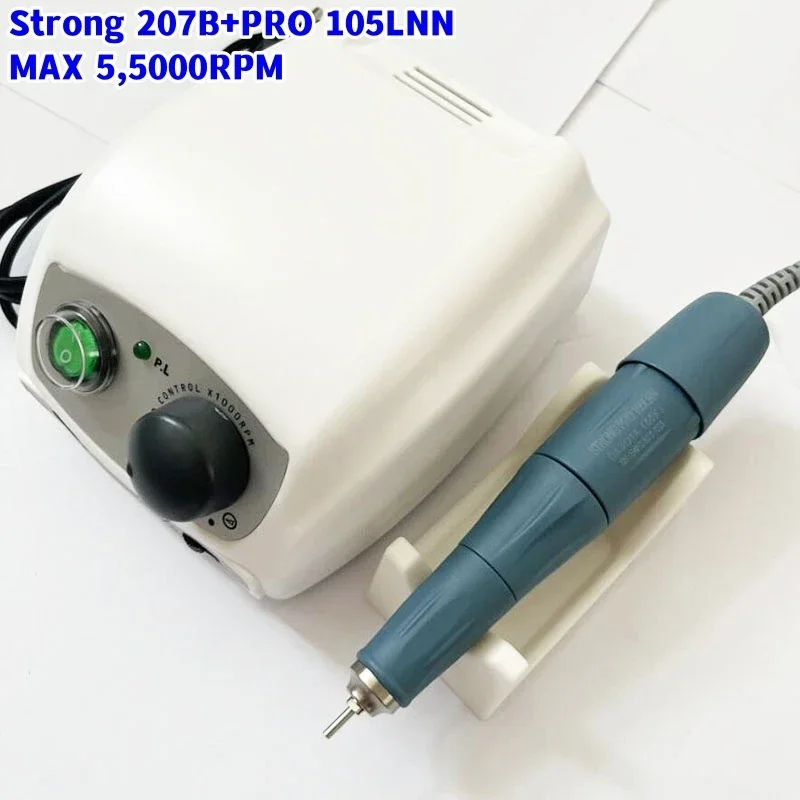 Taladro eléctrico para uñas Strong 55000 207B 65W, máquina de manicura y pedicura, Kit de herramientas de arte de uñas, pieza de mano, equipo de limado, 210 RPM, nuevo