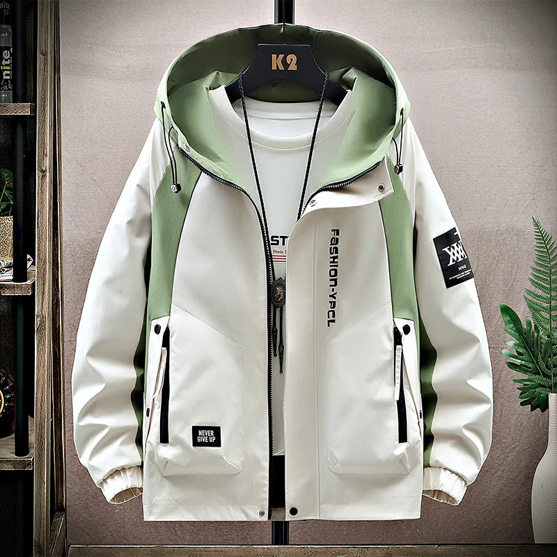 

Loose Men's Workwear Jaet 2025 New Sle Spring Autumn Hooded Casual Windproof Youth Polyester Fiber Coat with kets