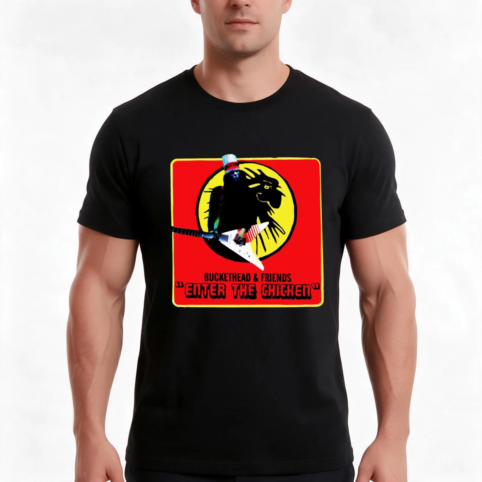 enter buckethead the chicken 2021 siangrabu T-Shirt, Summer Casual Cotton Tee, Oversized Streetwear Tops, Vintage Graphic Print