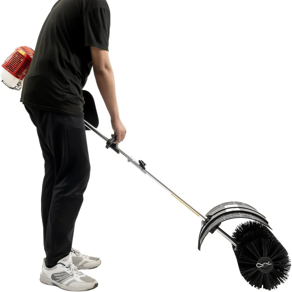 

Gas Power Sweeper Hand Held Broom, 2.3HP Aluminum Alloy Walk Behind Sweeper Cleaning Driveway Tools, 52cc 2Stroke