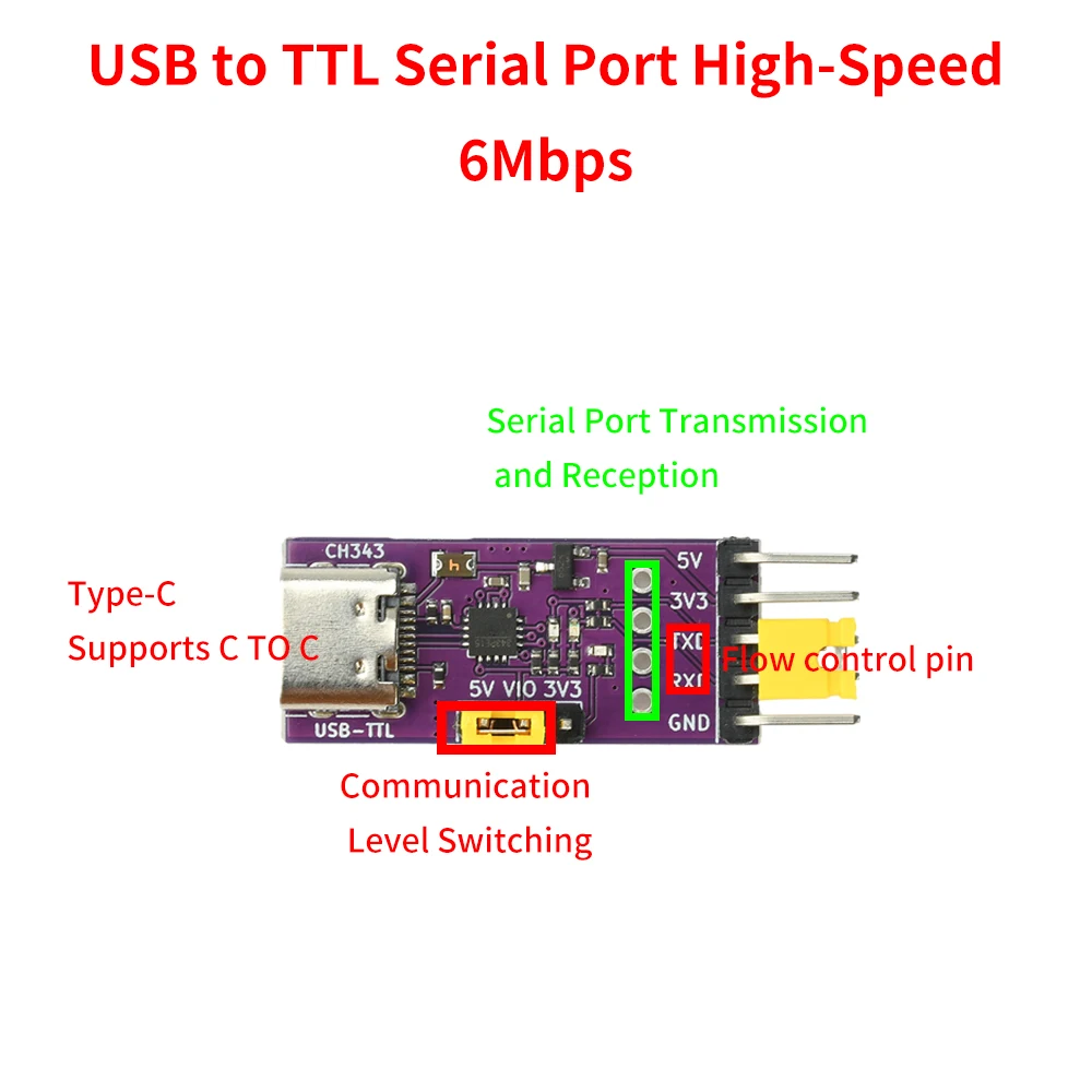High-Speed USB to TTL Serial Converter Module CH348 CH344 CH342 CH343 Chip With Type-C Interface 6Mbps for Windows Linux macOS