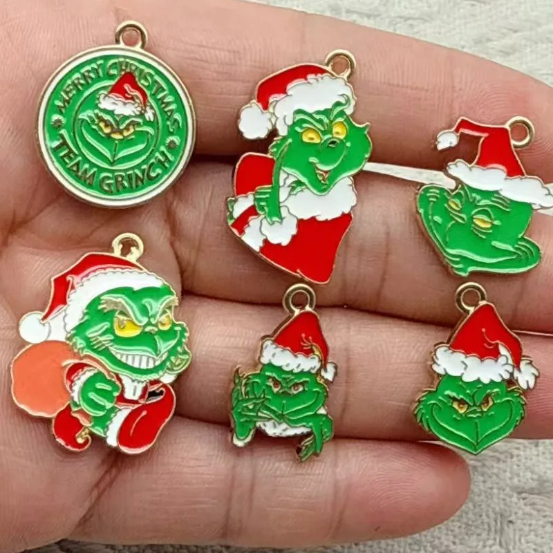 Breloques de dessin animé de noël, 10 pièces, pour la fabrication de bijoux, collier en émail, boucle d'oreille de téléphone, pendentif, accessoires de bricolage, alliage métallique plaqué or