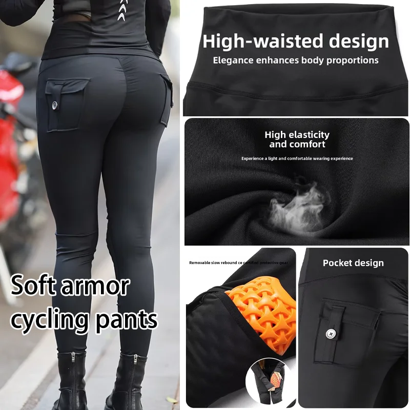 WOSAWE Women Motorcycle Riding Pants Summer High Waist Slim Leggings with Removable Knee Pads Stretch Moto Biker Gear