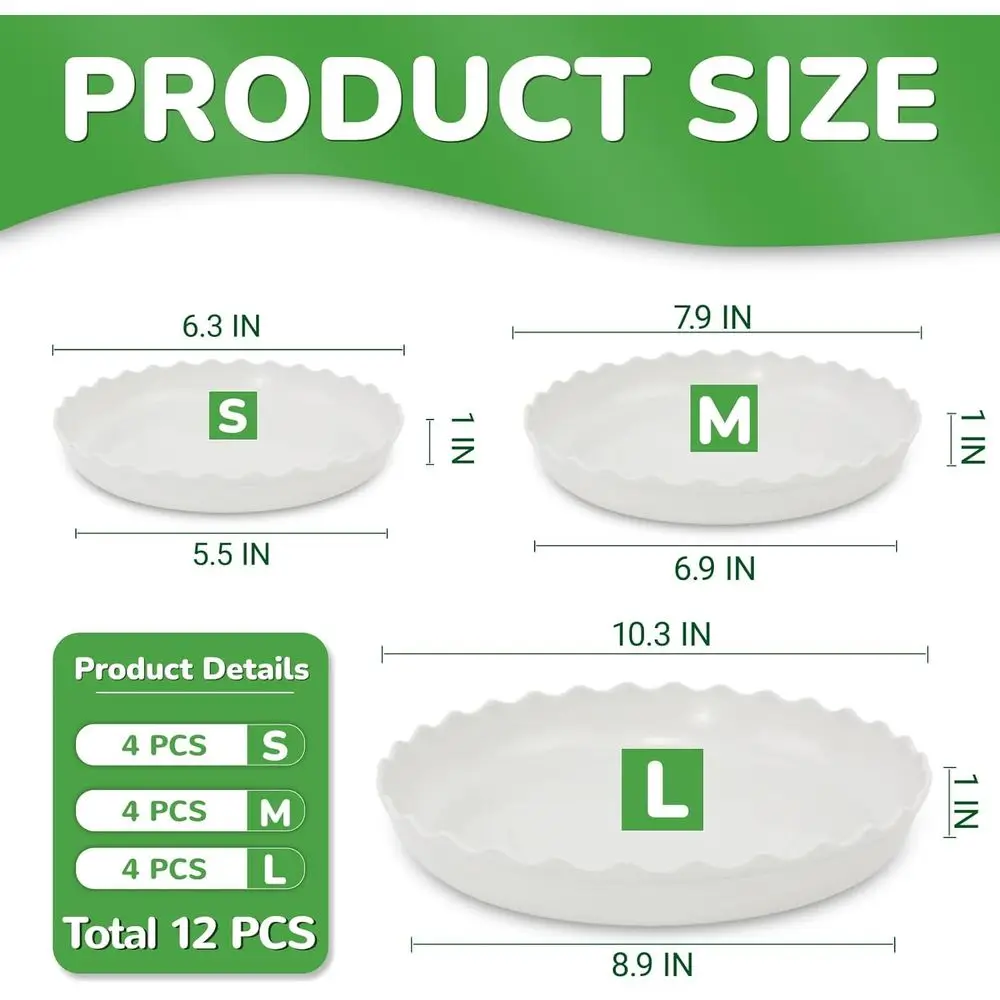 Wave Plant Saucer - Heavy-Duty Plastic Pot Drip Tray for Indoor & Outdoor Plants (6/8/10 inch)