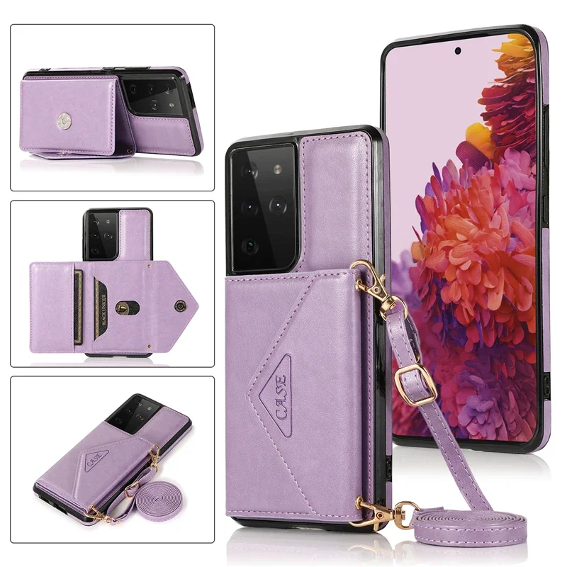 for Samsung S24 Ultra S23 FE S22 S21 S20 Note 20 A54 14 24 34 12 32 52 72 33 53 Case Crossbody Shoulder Strap Holder Wallet Case