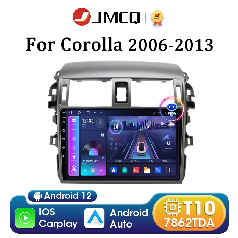 

JMCQ 9" Android 12 2Din Car Radio For Toyota Corolla E140 E150 2006-2013 Navigation GPS Multimedia video Player Stereo Carplay