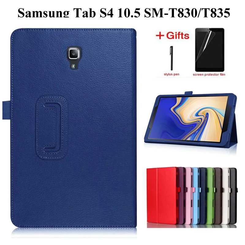 

Litchi style PU Leather Case For Samsung Galaxy Tab S4 10.5 SM-T830 T835 T837 cover For Samsung Tab S4 10.5 inch Case +Film+Pen