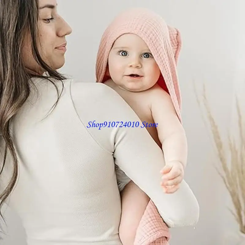 77HD 【عبوة من قطعتين】منشفة أطفال بغطاء للرأس بطانية من الشاش القطني، فائقة النعومة وذات قدرة على الامتصاص لوقت الاستحمام، صور