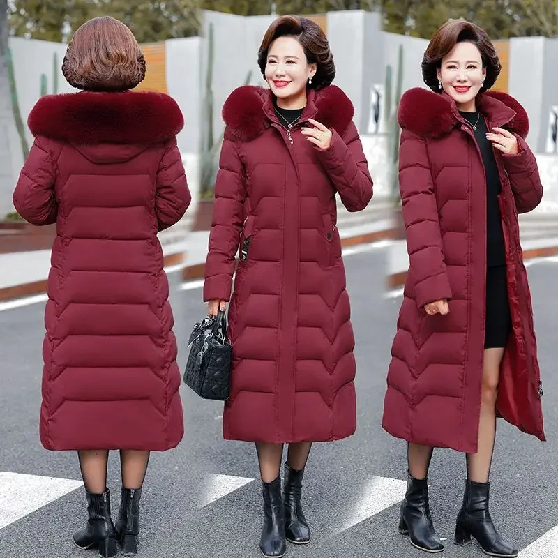 Imagem -04 - Parka Feminina com Capuz Longo e Fino com Gola de Pele Roupas Acolchoadas Cabolsa Fashion Parkas de Forro Longo Neve Quente Novo Inverno O15 2024