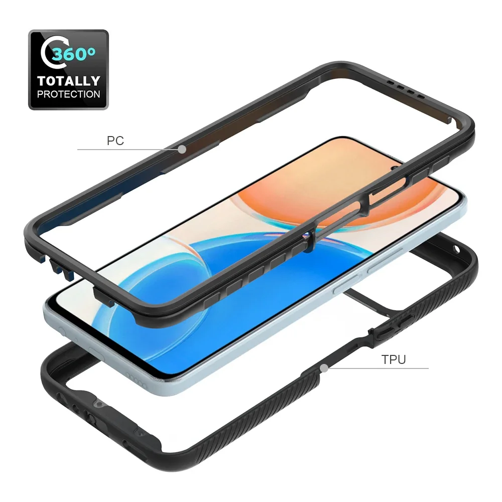 Heavy Duty Armor Shockproof Phone Case For Honor X8 X8a X6 4G 70 Lite Soft TPU Frame Hard Plastic Transparent Acrylic Back Cover