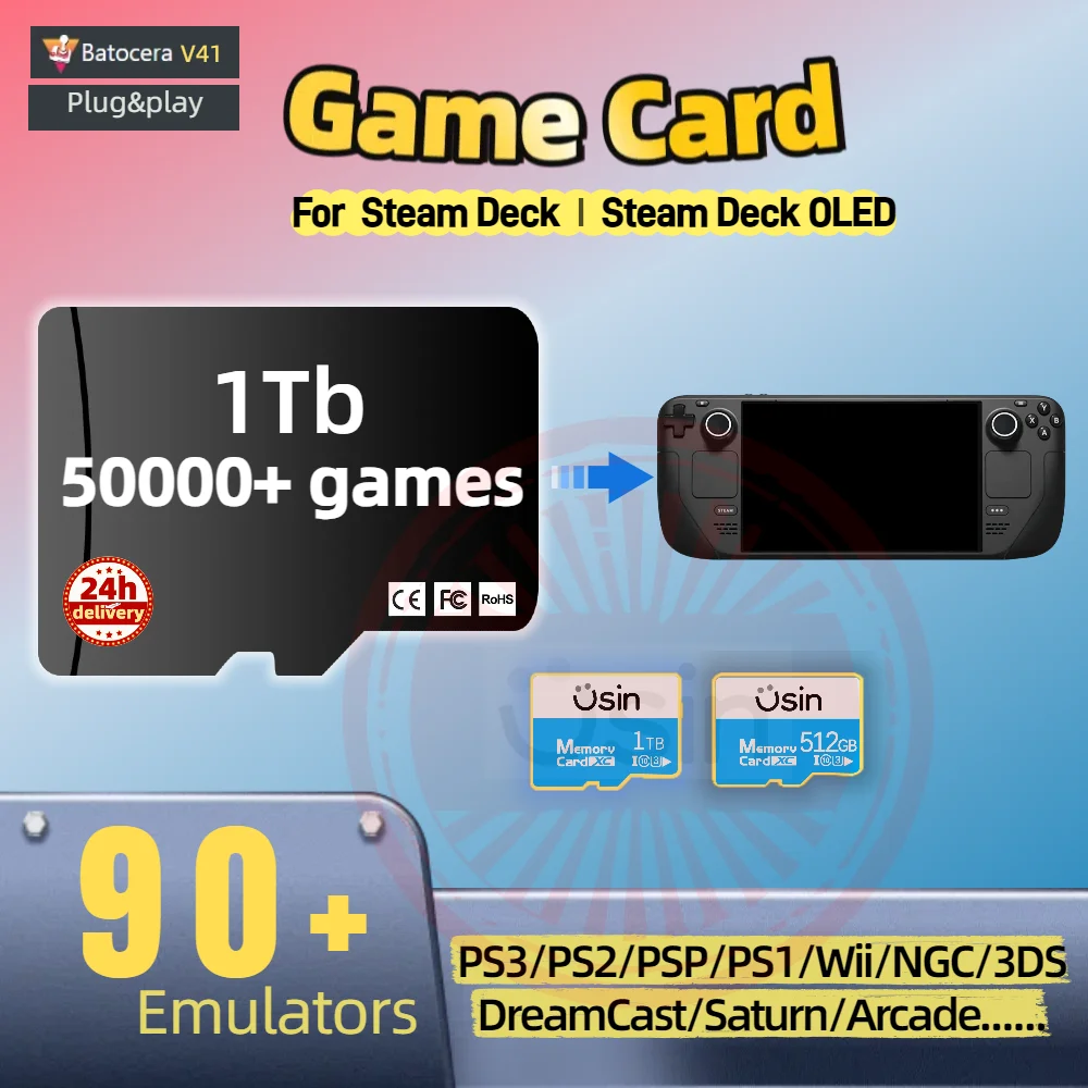 TF Game Cards For Steam Deck OLED Plug&play Retro Games PS2 PSP PS1 Windows Handheld Gaming Memory SD H-speed Batocera V41